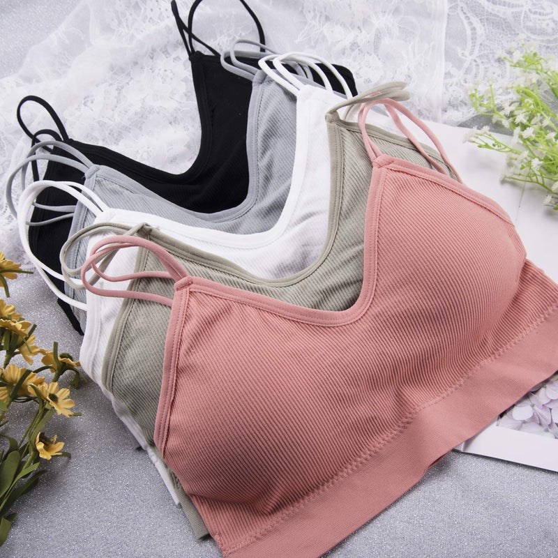 BQTQ 5 Pcs V Neck Tube Top Bra Padded Camisole Bra for Women Seamless Bralettes(XL) - Image 3